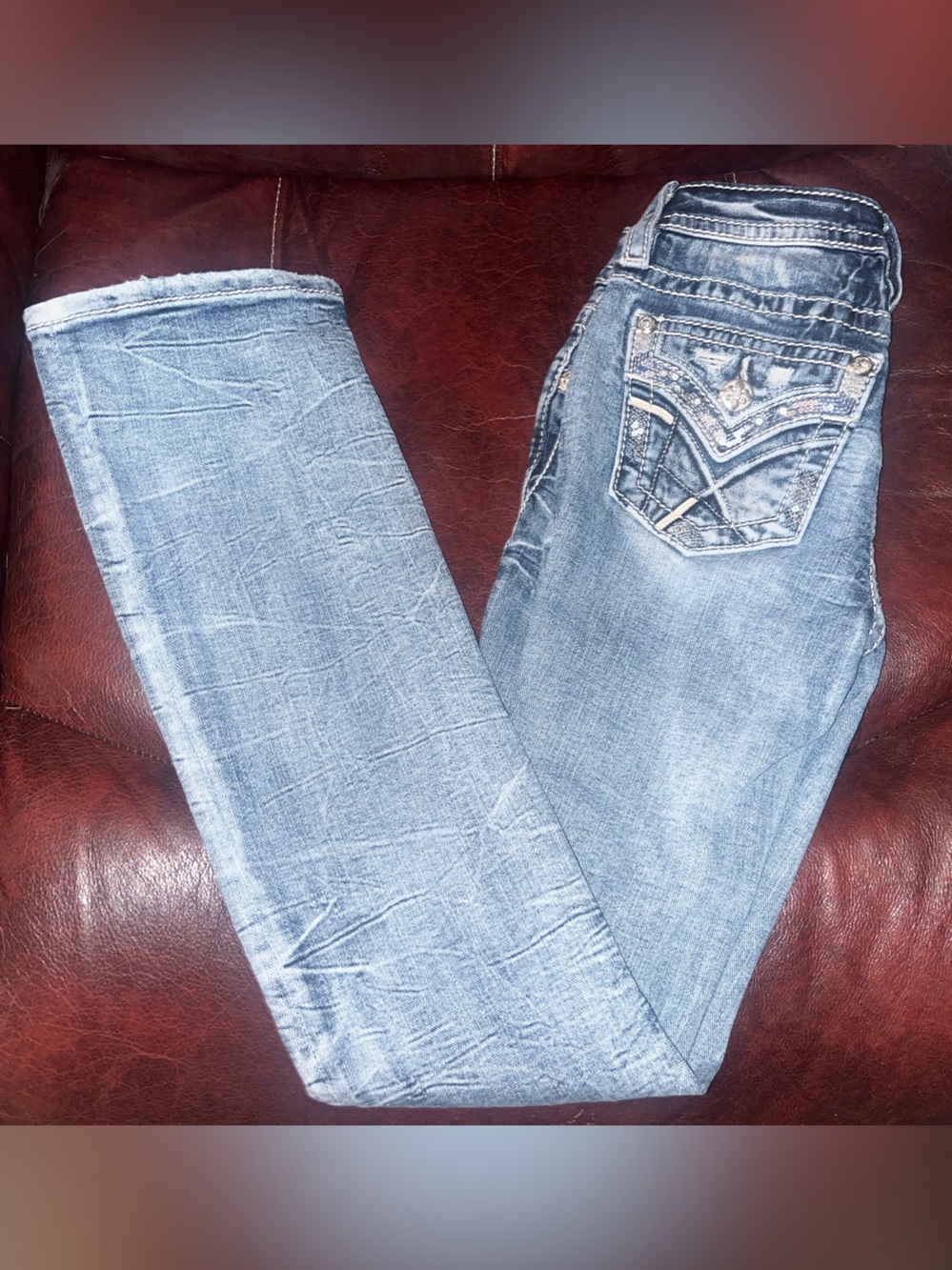 Miss Me Light Blue Distressed Pocket Detail Jeans